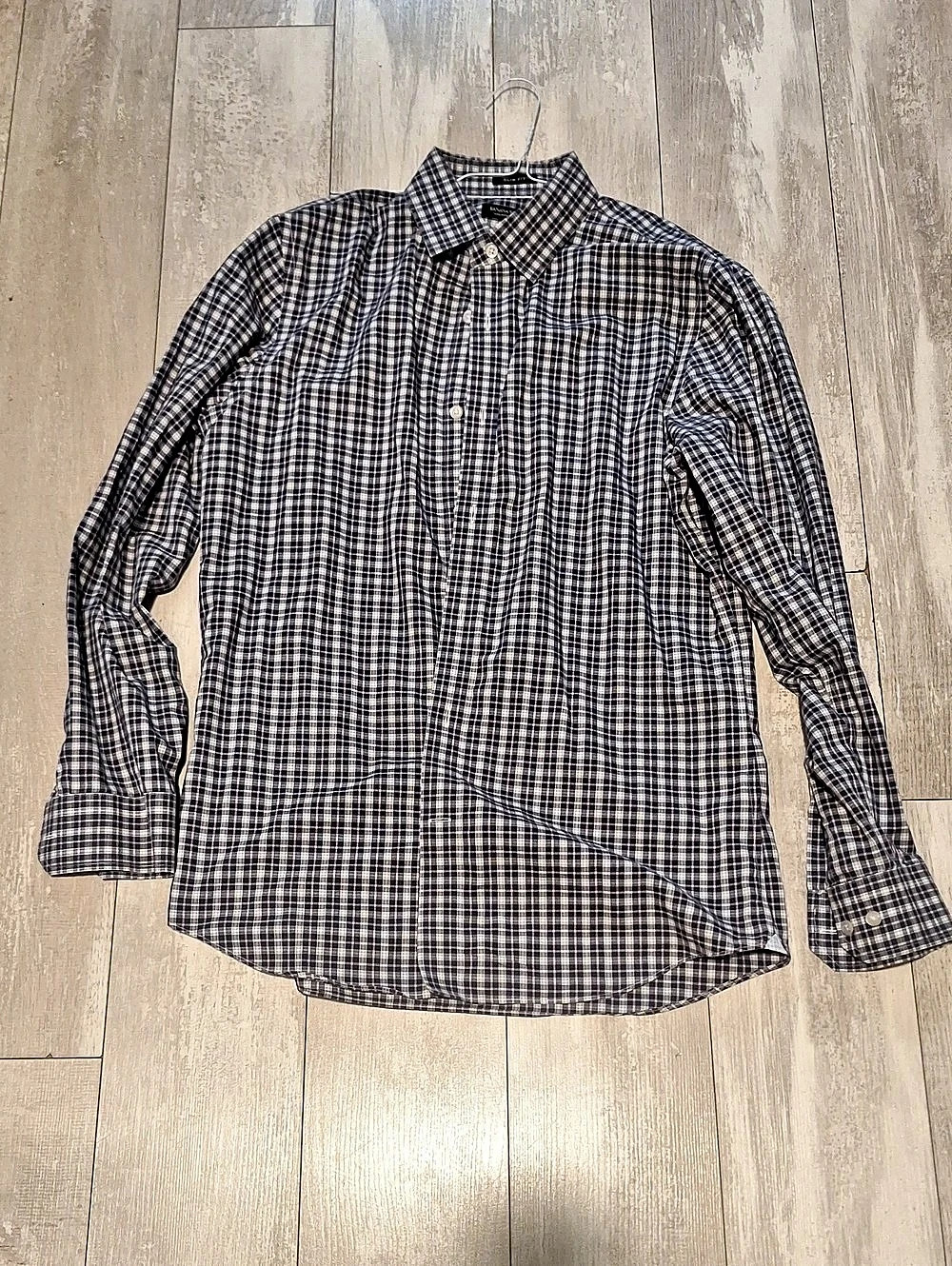 Banana Republic Non-Iron Slim Fit Plaid Shirt Blue & White Medium